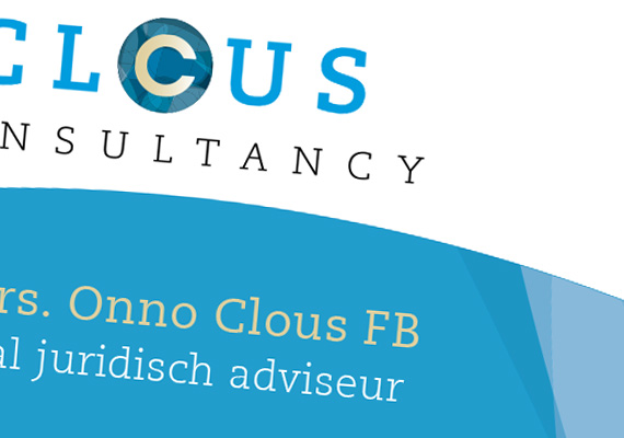 Huisstijl voor Clous Consultancy, logo, envelop, briefpapier, volgpapier, visitekaartje.